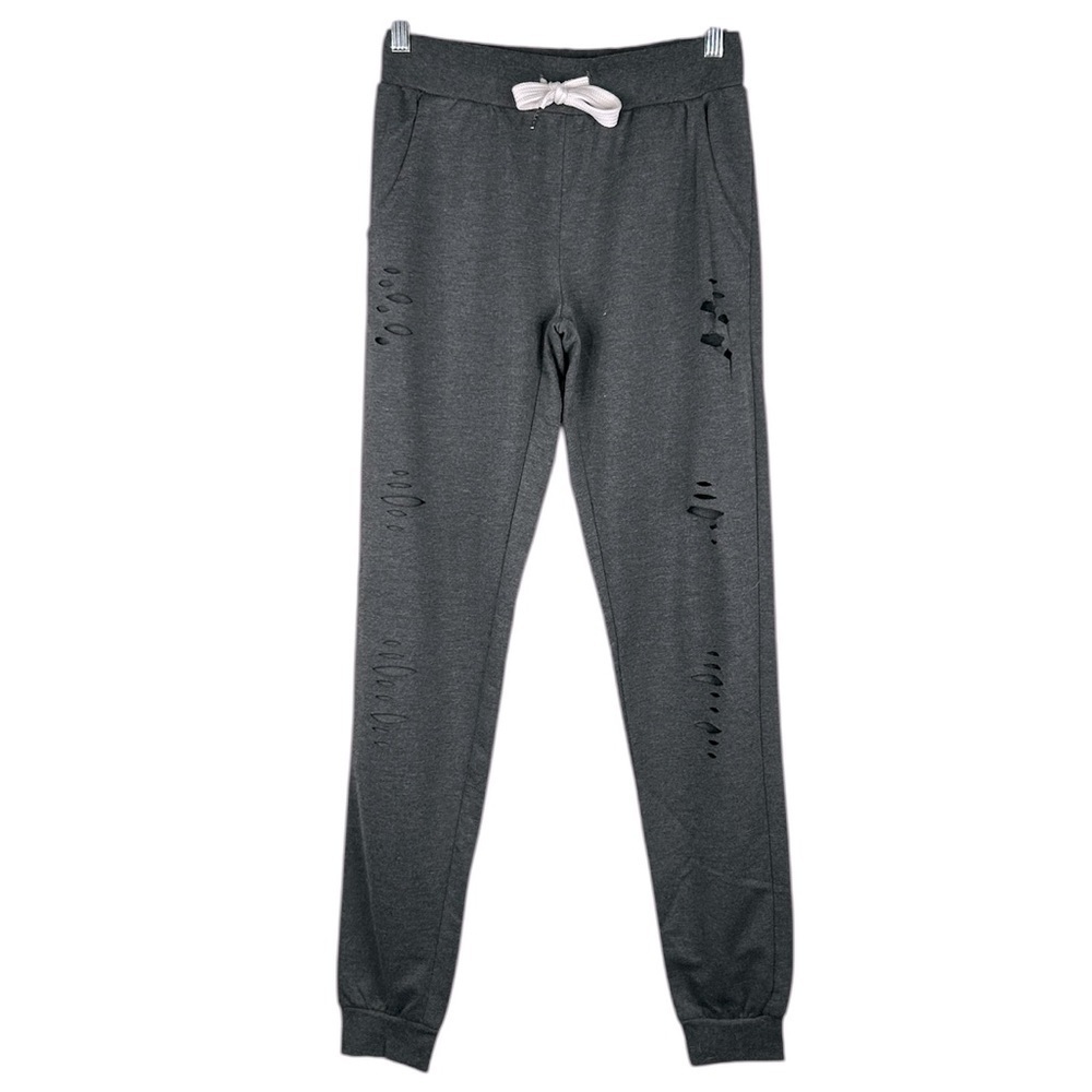 RAG Gray Poly Spandex Blend 80's Distressed Drawstring Jogger Sweat Pants Size M